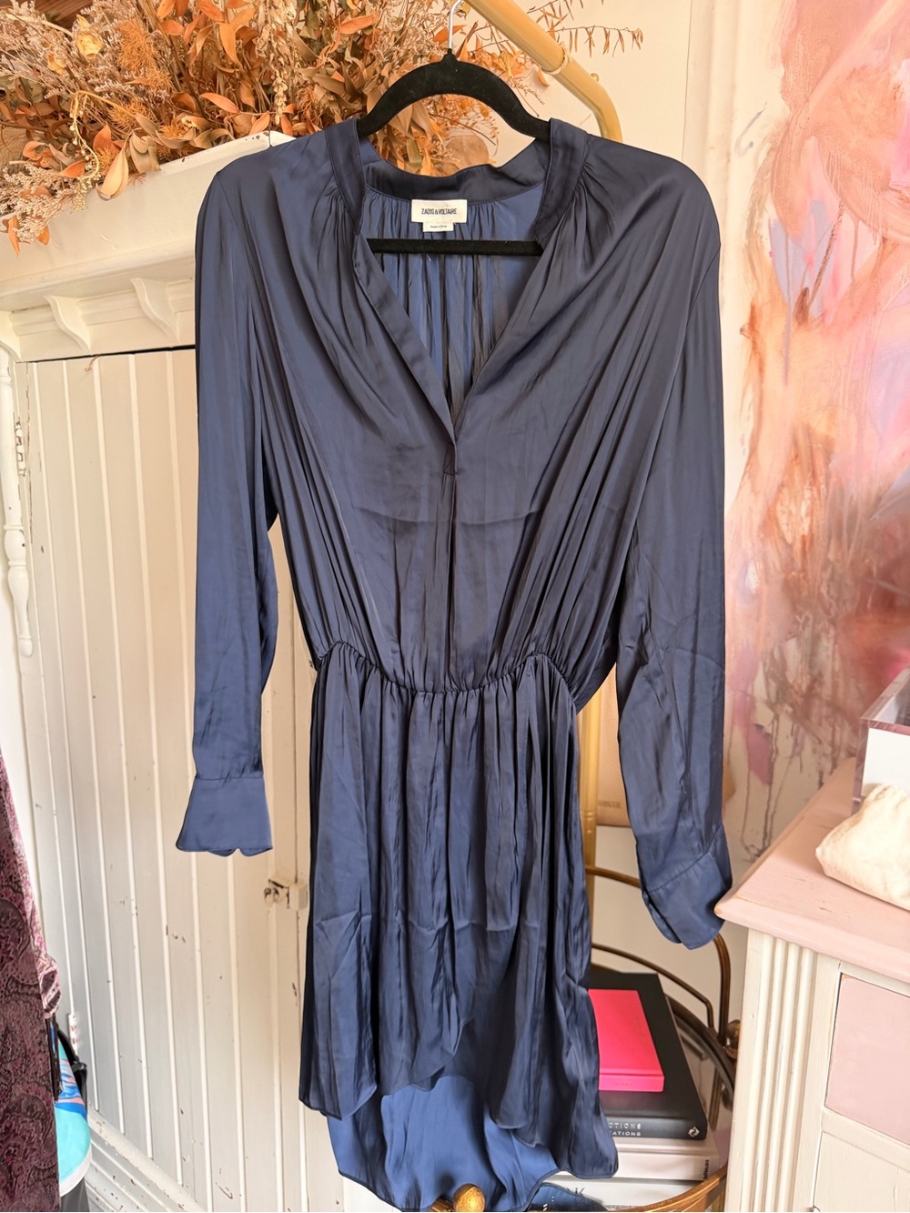 Zadig & Voltaire Midnight Blue Long-Sleeve Gathered Waist Dress